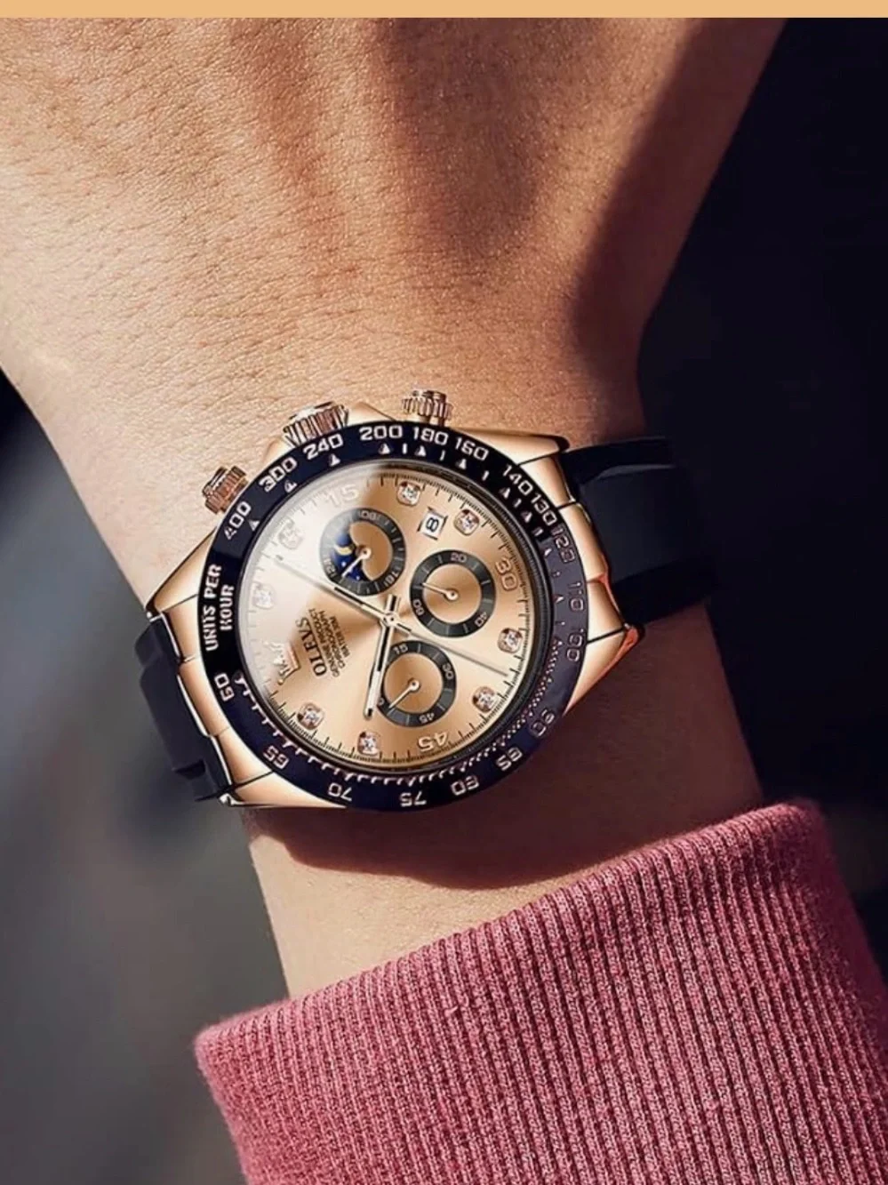 OLEVS Men's Rose Gold Chronograph Watch - Rose Gold/Black